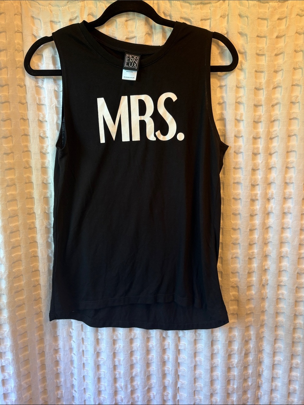 Modern Lux Black Tank with White "MRS." Graphic